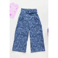 KIDS MASHMELO - Pantalón de Chambray con Cintura Alta Fruncida para Niña