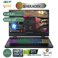 ACER - Laptop Nitro 5 AN15-58-54ZF Core i5-12500H, 8GB RAM, 512GB SSD, RTX 3050 4GB, 15.6″ FHD