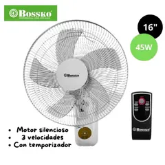 BOSSKO - Ventilador de Pared BK-8450PD de 16 Control Remoto Blanco