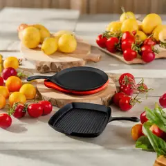 LUGANO - Pack plancha oval con base de madera & grill cuadrado - hierro fundido