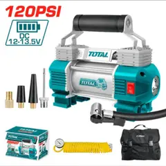 TOTAL TOOLS - COMPRESORA DE AIRE PORTATIL PARA AUTOS 120PSI 12V 18A CON LUZ LED