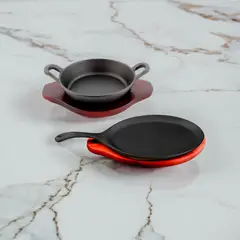 LUGANO - Pack - paila 18cm & plancha 24cm oval - con base de madera cu