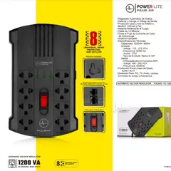 POWER LITE - Estabilizador Pulsar AVR PLI1200 1200VA 600W 8 SALIDAS+4PROTECT