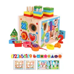 GENERICO - Cubo Didáctico Montessori Números y Formas Geométricas - Juguete Educativo de Madera para Bebés
