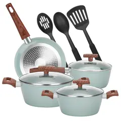 CHEFCHOICE - Juego de Ollas 10 Piezas Aluminio Granito Antiadherente Agua