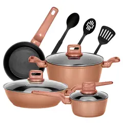CHEFCHOICE - Juego de Ollas Antiadherente Aluminio Ceramica 10 Piezas Wok Oro Rosa