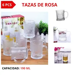 GENERICO - Juego x6 tazas de rosa- vidrio