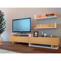 TU MESITA - Centro de Entretenimiento Premium Zeta Color Roble con 2 Repisas