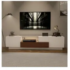 TU MESITA - Mesa de TV Moderna Máncora BlancoMarrón 2 puertas 2 cajones