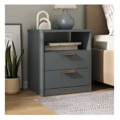 TU MESITA - Mesa De Noche Fermín color gris oscuro 2 cajones