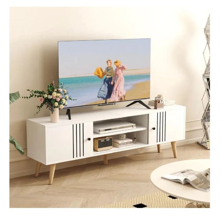 Mesa Moderna de TV 65 Kassini Blanco 2 puertas corredizas