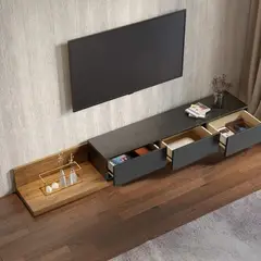 TU MESITA - Mesa para TV Extensible 3 cajones Carolina NegroMacadamia