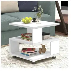 TU MESITA - Mesa de Noche Multiusos René con Ruedas color Blanco