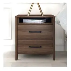 TU MESITA - Mesa de Noche Velador Amber color Marrón Oscuro 2 cajones