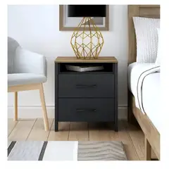 TU MESITA - Mesa de Noche Velador Amber color Negro Roble 2 cajones