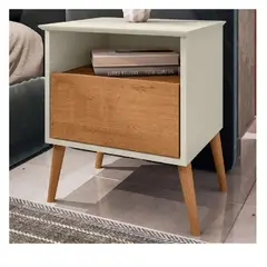 TU MESITA - Mesa de Noche Velador Multiusos Saomi 1 cajón BlancoMarrón
