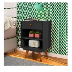 TU MESITA - Velador Clásico Paulet Melamina 18mm color Negro 1 cajón