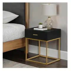 TU MESITA - Velador Mesa de Noche Marks Base de metal Negro