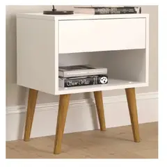 TU MESITA - Velador Moderno Taurus Melamina 18mm color Blanco 1 cajón
