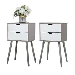 TU MESITA - Velador Vintage Miriam Melamina 2 cajones Gris oscuroBlanco