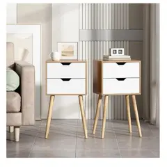 TU MESITA - Velador Vintage Miriam Melamina 18mm 2 cajones Color RobleBlanco