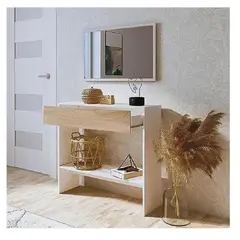 TU MESITA - Aparador con Espejo Mirtha color BlancoDuna 1 cajón