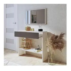 TU MESITA - Aparador con Espejo Mirtha color BlancoNegro 1 cajón