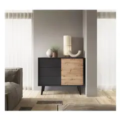 TU MESITA - Aparador Contemporáneo Casper color NegroMarrón 3 cajones 1 puerta