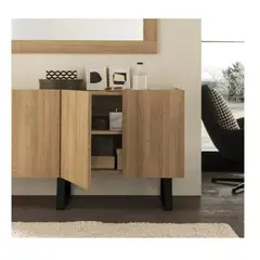 TU MESITA - Aparador Moderno con Espejo Jasper color Rovere 4 puertas