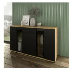 TU MESITA - Aparador Moderno Morgan color MarrónNegro 3 puertas 1 cajón