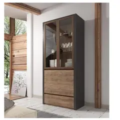 TU MESITA - Vitrina Alta Miramar color NegroMarrón 4 puertas 1 cajón