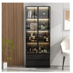 TU MESITA - Vitrina Clásica Giorgia Negro 2 puertas 2 cajones luz LED