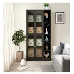 TU MESITA - Vitrina Clásica Merlín color Negro 4 puertas con Repisas