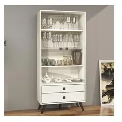 TU MESITA - Vitrina Clásica Moldava color Blanco 2 puertas 2 cajones