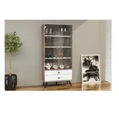 TU MESITA - Vitrina Clásica Moldava BlancoMarrón 2 puertas 2 cajones