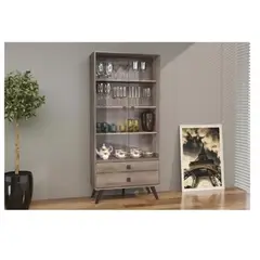 TU MESITA - Vitrina Clásica Moldava Marrón Rústico 2 puertas 2 cajones