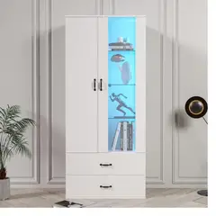 TU MESITA - Vitrina Clásica Patric Blanco 2 cajones 2 puertas luz LED