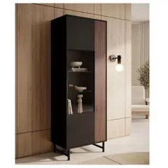 TU MESITA - Vitrina Moderna Alta Santiago color NegroMarrón 2 puertas