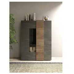 TU MESITA - Vitrina Moderna Artik color Gris oscuroRoble 2 puertas