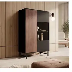 TU MESITA - Vitrina Moderna Santiago color NegroMarrón 2 puertas