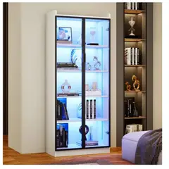 TU MESITA - Vitrina Multiusos Gina color Blanco 2 puertas luz LED