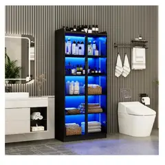 TU MESITA - Vitrina Multiusos Gina color Negro 2 puertas luz LED