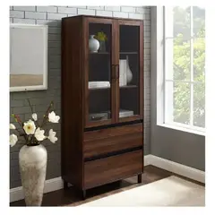 TU MESITA - Vitrina Rústica Paris color Marrón 2 puerta 2 cajones