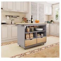 TU MESITA - Isla de Cocina con Ruedas Nazca Melamina 18mm color GrisDuna