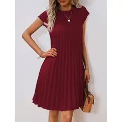 GENERICO - Vestido plisado en rojo vino