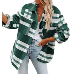 GIOIO - Chaqueta de franela de cuadros con botones para mujer