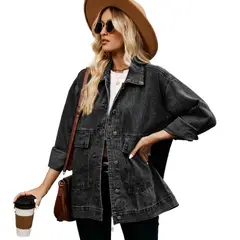 GIOIO - Chaqueta denim mujer clasica holgada retro estiliza casual