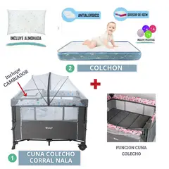 EBABY - Cuna Colecho NALA azul ligth mas COLCHON