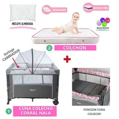 EBABY - Cuna Colecho NALA rosado light mas COLCHON