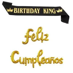 GENERICO - Set cumpleaños hombre banda y globos Birthday King
